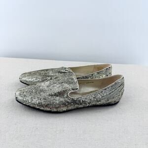 NWOT Jimmy Choo Embellished Sequin Slip On Flat Loafers Silver Women's EU 41